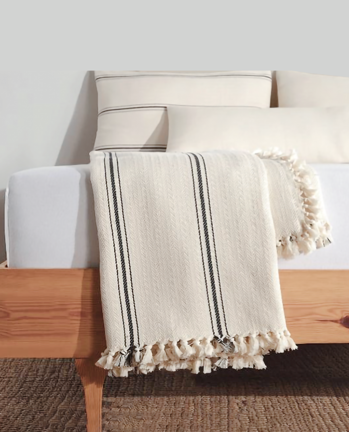 Minimalist 100% Cotton Throw Blankets & Bedspreads: Cream With Black Stripes