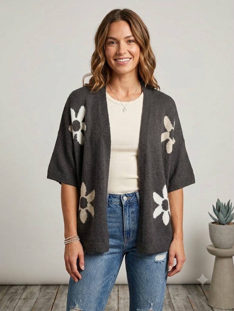 Italian Made Cardigan with Daisy Accents