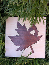 Maple Leaf Wood Inlay Coaster - Made in Canada: Walnut with Maple