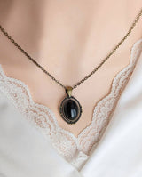Obsidian Necklace: Antiqued Bronze Pendant, Crystal Jewelry