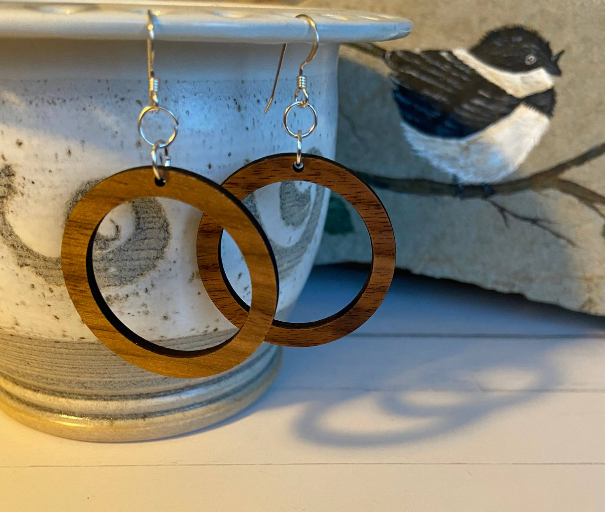 Walnut Wood Earrings - Open Circle