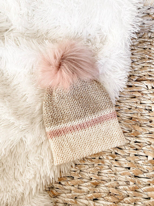 Cream & Pink Striped Toddler Knit Toque