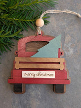 Antique Christmas Tree Truck Ornament - Made in Canada, Handmade Wood