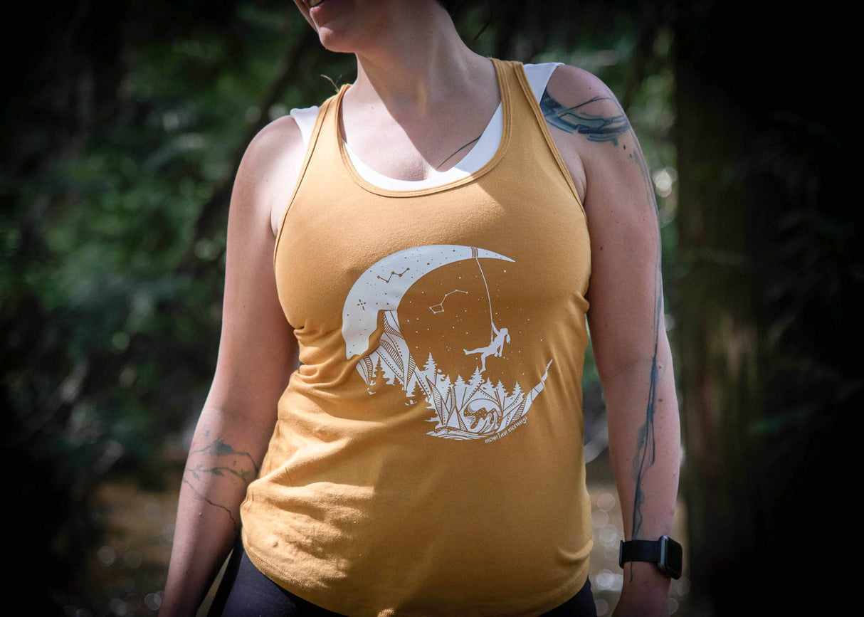 Women's Tank Top, Moon and Climber: Ocean Blue
