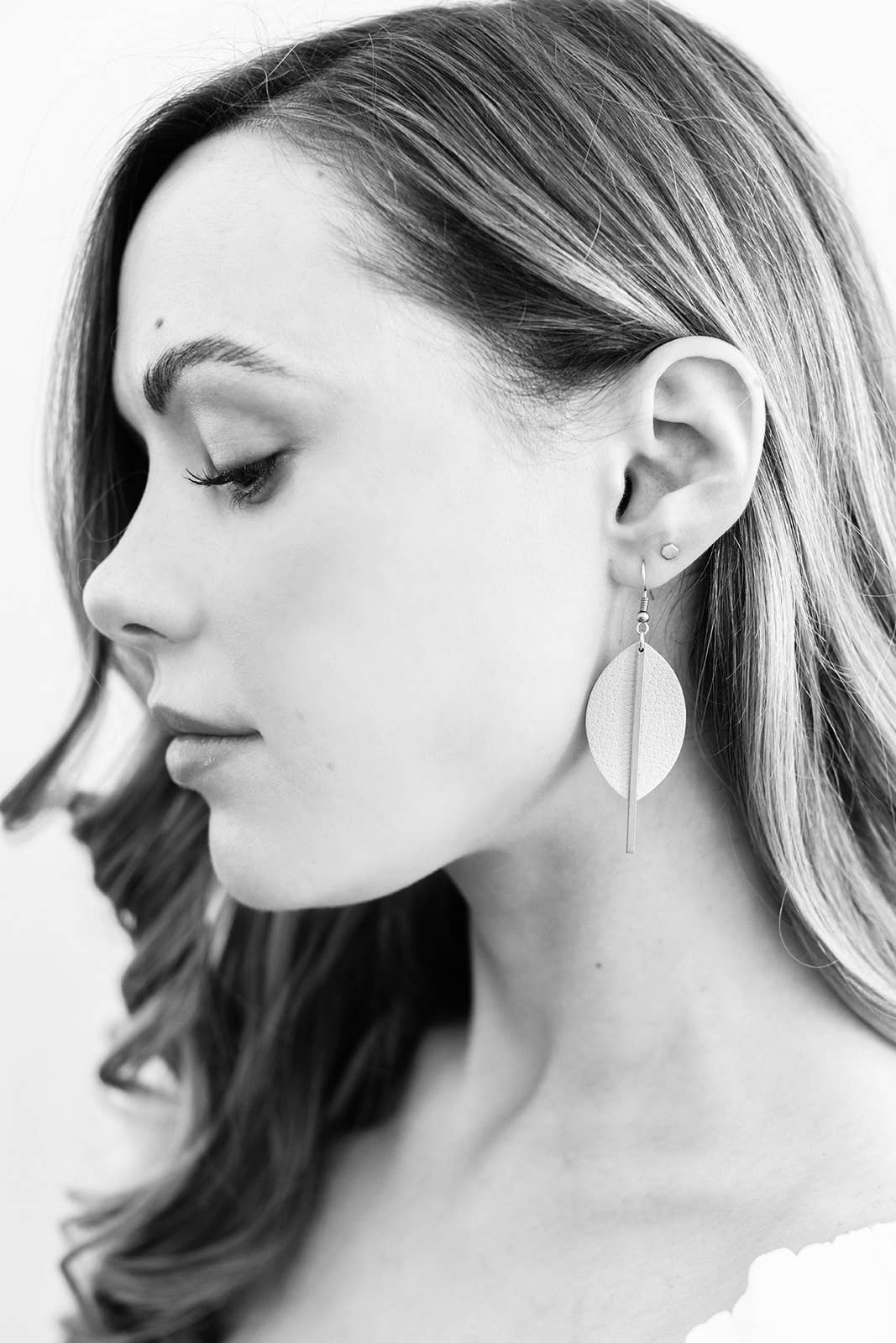 Burgundy Leather Petal and Brass Bar Earrings: Raw Brass